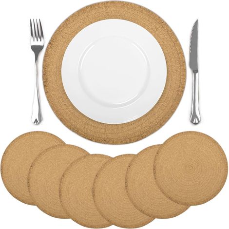 Lot de 6 sets de table ronds marron tressé, antidérapants, résistants à la chaleur, 38x38 cm. (1/5)