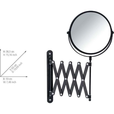 Miroir noir 3x grossissant télescopique 16 cm mural miroir de maquillage miroir salle de bain miroir grossissant 3x miroir mural extensible miroir noir industriel miroir articulé à bras 50 cm