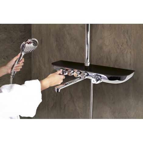 Colonne de douche murale MURRAY avec étagère 170 cm en verre noir (1/5)