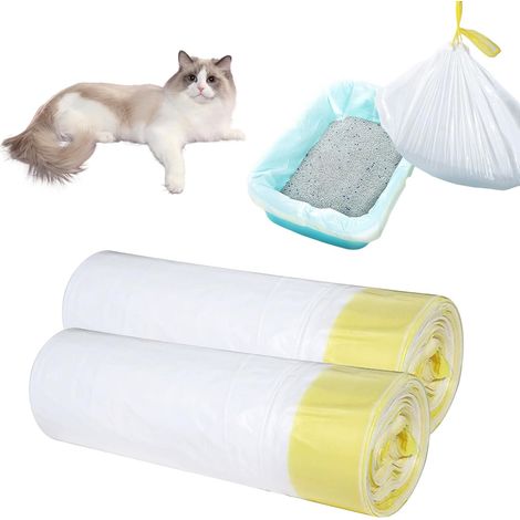 Katzenstreubeutel – 40er-Pack – Verstärkter Kunststoff – Reißfest und wasserdicht – Für mittelgroße Katzentoiletten – 45 x 79 cm, Weiß (1/5)