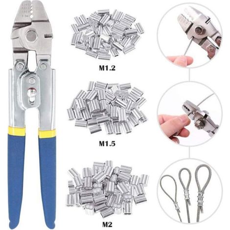 Pince À Sertir - Pour Câbles Métalliques Jusqu'à 2,2 Mm - Poignées Antidérapantes Avec Verrouillage Automatique - 150 Embouts Aluminium Double Barillet (1/4)