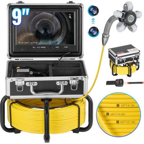 Caméra Inspection Canalisation 30 m Endoscope Drain Autonivellement avec Localisateur 512 Hz, Écran 1080P 9'', Zoom 36X, Étanche IP68, Lumière 12 LED, Carte SD 32 Go, pour Conduit, Égout, Tuyaux (1/3)
