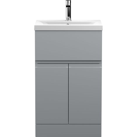 Mavesyn Contemporary 2 Door 1 Drawer Floor Standing Vanity Unit with Mid-Edge Basin, Satin Grey, 500mm