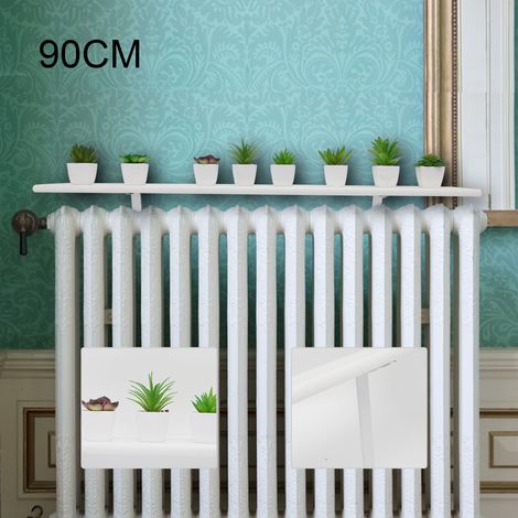 Youyijia 90cm Radiator Shelf No-Drill MDF Floating Shelf for Office, Living Room, Kitchen Modern Vertical Slats Cabinet Shelf White (1/5)