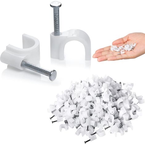 Lot de 100 clips de câble ronds blancs de 6 mm avec clou en acier pour TV, ordinateur, téléphone (1/5)