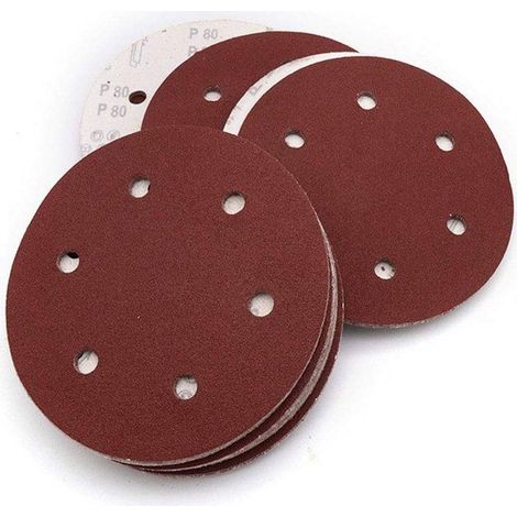 Lot de 20 disques abrasifs auto-agrippants grain 80, 225 mm - Jeu de disques abrasifs pour ponceuses murales et de plafond - Papier (1/4)