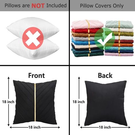 Couvertures d'oreillers en velours noir 18 x18 pouces Pack de 2 avec d'oreiller décorative en cuir d'or Couverture d'oreiller moderne de luxe