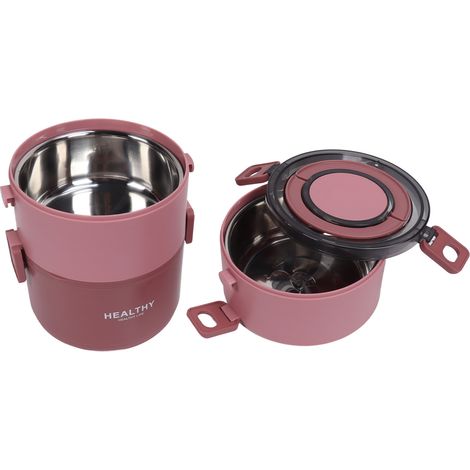 3-lagiges Set isolierter Lunchboxen aus Edelstahl 304, tragbare Bento-Box für Frauen, ideal für Arbeit oder Studium, mit Warmwasserbehälter, rot (1/5)