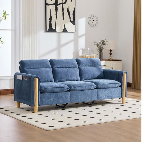 Canapé modulable 201x77x86 cm en tissu chenille bleu, avec rangement, pour salon FloraGrace (1/5)