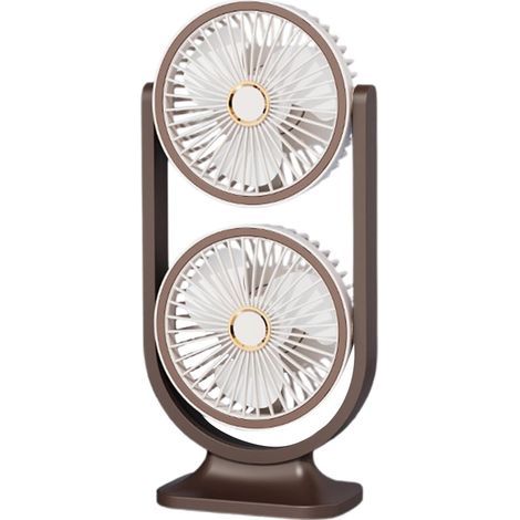 Table fan, USB charging, quiet, dual-head, suitable for home, outdoor, travel, school, 14 x 9.5 x 30 cm, brown (1/5)