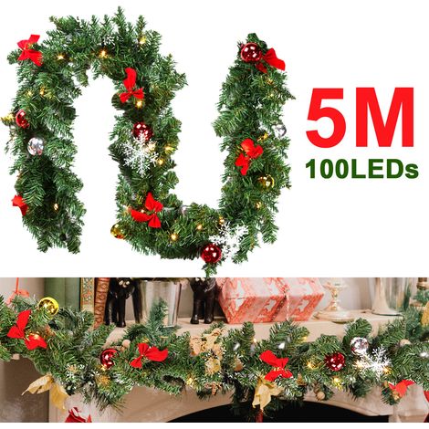 Wolketon 5m Weihnachtsgirlande mit Beleuchtung. Tannengirlande künstlich 100 LED warmweiß. IP44 Weihnachtskranz. Girlande Weihnachtsdeko für Weihnachten. Treppen. Kamine (1/3)