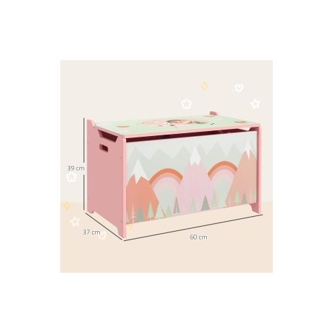 Coffre à jouets rose avec couvercle à charnière de sécurité et motif animal mignon pour chambre et salle de jeux (1/5)