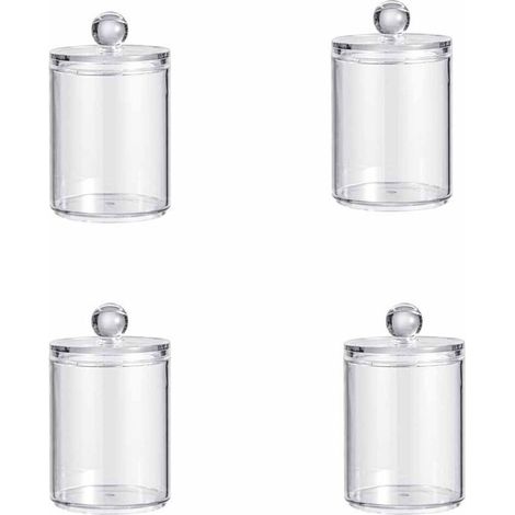 Lot de 4 Boite Coton Tige, distributeurs coton tige, organisateur cosmétique avec couvercles pour boules de coton, Cosmétique, tampons de coton ronds, fil dentaire, commode, salle de bain
