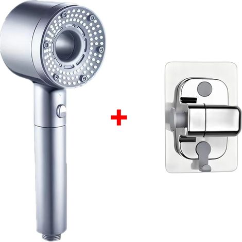(Ensemble de base bleu clair) Pommeau de douche réglable à 5 jets, grand débit, filtre, mitigeur haute pression pour économie d'eau, accessoires de salle de bain (1/5)