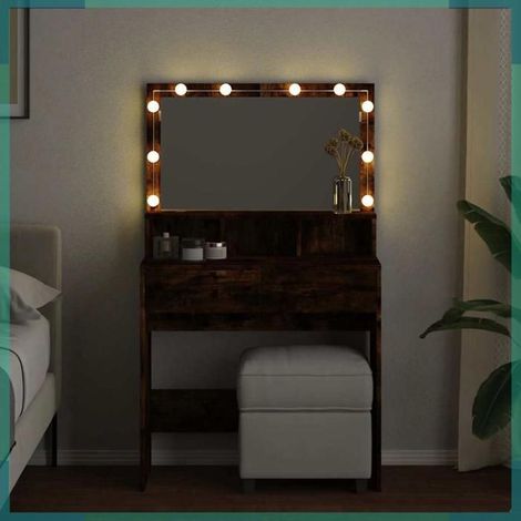 Coiffeuse - 848189 - LED - chêne fumé - 2 tiroirs - 80 x 41 x 134,5 cm (1/5)
