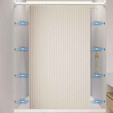 Rideau de Douche Pliable Aimantée avec Crochets, Imperméable Anti Moisissure, Lin pour Salle de Bain, Beige, 80x200cm (1/5)