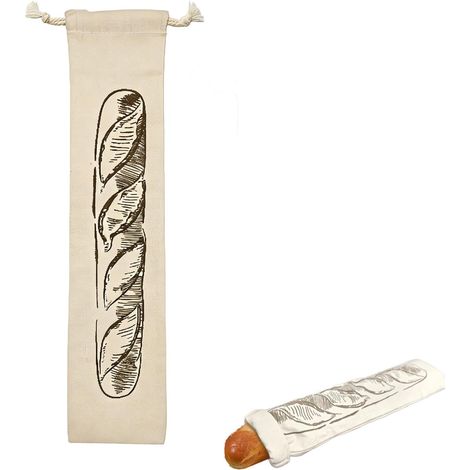 100% Cotton Reusable Bread Bag 16 x 64 cm, Bread Baguette Bag, Reusable Storage Bag for Baguettes, Fruits, and Vegetables (1/5)