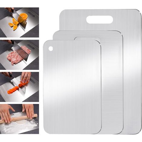 Set di 3 taglieri - Tagliere in acciaio inox - Tagliere in acciaio inox a doppia faccia - Tagliere da cucina antibatterico - Tagliere per cucinare in casa