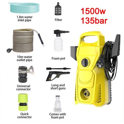 180Bar 2200W Lavatrice elettrica ad alta pressione Lavatrice per auto Pistola per lavaggio ad acqua per lavaggio da giardino con 160 ° Ugello regolabile, Giallo