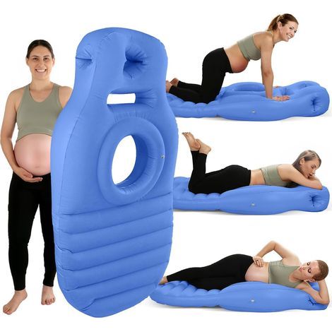 Aufblasbare PVC-Schlafmatte für Schwangere, O-förmige Schlafmatte, bequeme Lagerungsmatratze während der Schwangerschaft (blau + Luftpumpe gemäß europäischen Normen) (1/5)