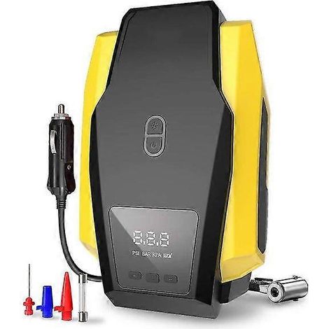 Gonfleur de pneus de voiture haute vitesse avec fonction d'arrêt automatique, lumière LED, cordon d'alimentation de 4 mètres et 4 embouts, convient aux voitures, aux vélos et aux produits gonflables. (1/3)
