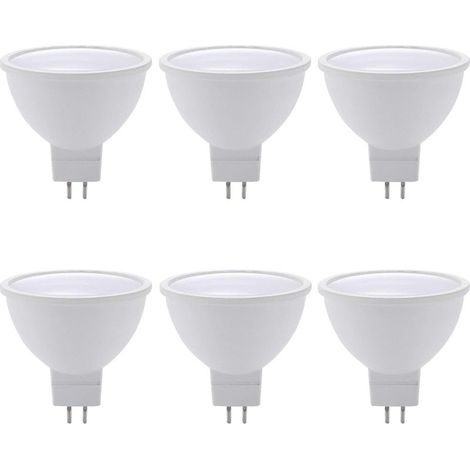 Lot de 6 ampoules LED MR16 7W (culot plat) - Température de couleur : 6 000 K, lumière blanche - Sans scintillement