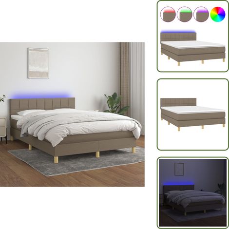 Boxspringbett mit Matratze & LED Taupe 140x200 cm Stoff - Boxspringbett - Doppelbett - Lattenrost - Bettsofa - Massivholzmöbel