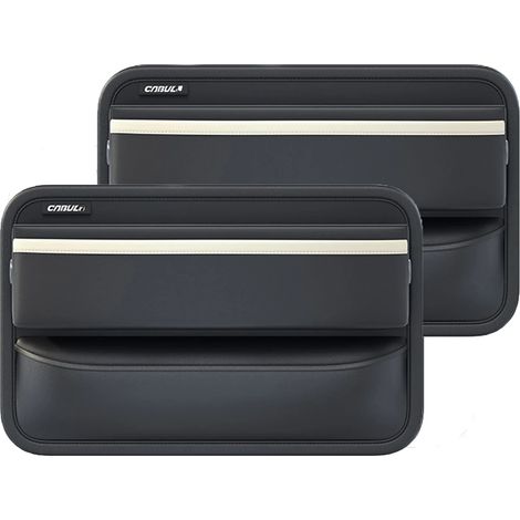 (2 pièces blanches) Boîte de rangement latérale en cuir PU noir pour console de voiture, avec porte-bouteille, pour combler les espaces entre les sièges. (1/5)