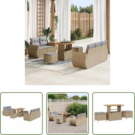 Gartenmöbel -  Gartensofa-set mit Kissen 8 pcs Beige und Hellgrau Poly-Rattan (1/5)