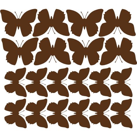 Adesivi murali a forma di farfalle, grandi, 20 pezzi, marrone opaco, 70 micron