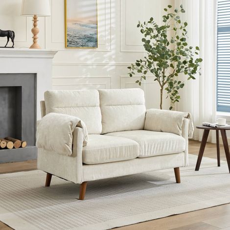 Sofá 2 plazas 124x70x85 cm de chenilla beige, cojines mullidos, para espacios pequeños – MEUBLIV (1/5)