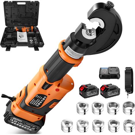60 kN Pince à Sertir Hydraulique Électrique Sans Balais Orange pour Tuyau profils V/U/TH Kit Sertissage Sans Fil 2 Batteries 4,0Ah Écran LCD 9 Matrices TH16-20-26-32 V12-15-18-22-28 Tube Cuivre Inox M (1/5)