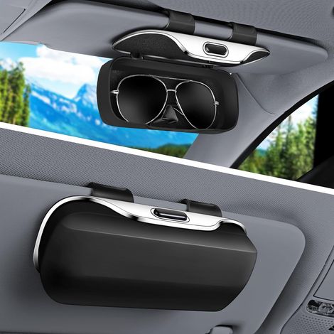 Clip de fixation pour lunettes de soleil sur pare-soleil de voiture - Convient aux camions et aux berlines - Accessoire de voiture - Rangement pratique pour l'intérieur du véhicule - Noir (1/5)