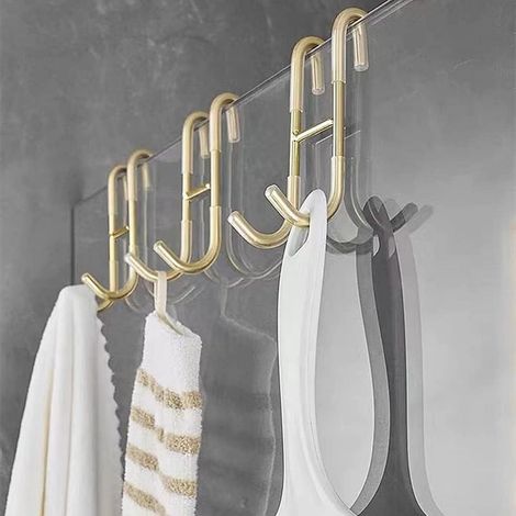 Lot de 3 crochets de porte de douche pour porte de salle de bain en verre sans cadre, crochets pour serviette, crochets de raclette de douche, doré (1/5)