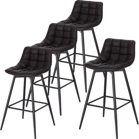 Woltu – Tabourets de bar en similicuir et métal – Hauteur d'assise 64 cm – Dossier et repose-pieds ergonomiques – Couleur anthracite – Lot de 4 (1/5)