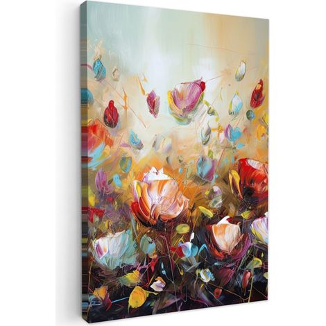 CUADRO EN LIENZO Flores - Arte - Naturaleza - Pintura al óleo Pared Decoracion Grande 90x140 cm