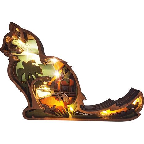 Veilleuse LED 3D en bois sculpté, décoration moderne pour la maison