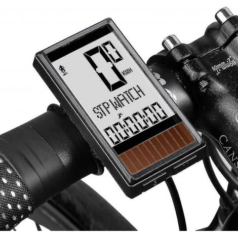 Compteur de vélo sans fil étanche IPX7, compteur de vitesse multifonctionnel avec panneau solaire et odomètre intégré (1/4)