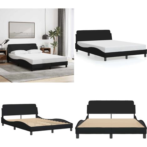 Bettgestell ohne Matratze Schwarz 140x200 cm Stoff - Bettesrahmen - Doppelbett - Holzbettfundament - Lattenrost - Massivholzbette - Home & Living (1/5)