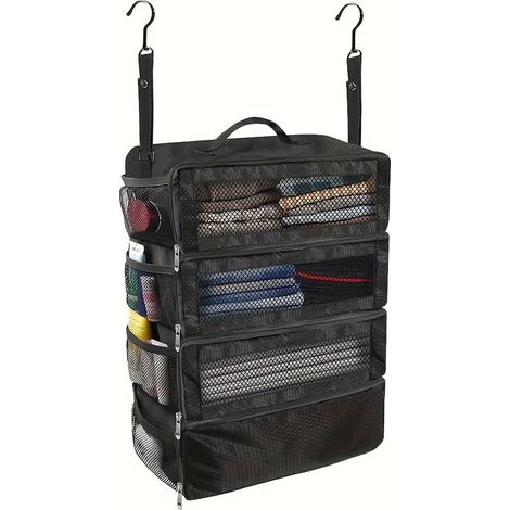 Sac de rangement suspendu à 4 compartiments de grande capacité, organiseur de bagages de voyage, étagère de voyage suspendue et portable, cubes de rangement pliables à suspendre, conçu pour être utili (1/5)