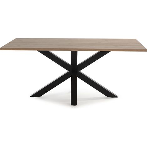 Table à manger, table de repas rectangulaire aspect bois coloris naturel avec pieds en métal noir - Longueur 180 x Profondeur 100 x Hauteur 76 cm (1/5)
