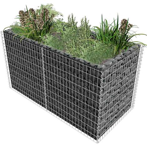 Lit surélevé à gabion-Jardinière en cage à pierre-Jardinière à gabion Acier 180 x 90 x 100 cm Argenté (1/5)