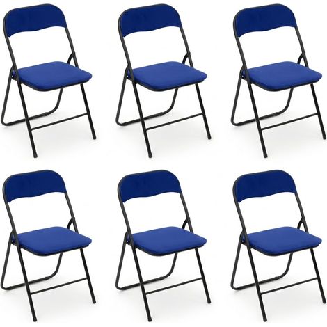 Set 6 Sedie Pieghevoli Velluto 48x44x80 cm Poltroncina Salvaspazio Ospiti Casa blu