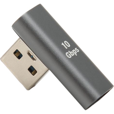 Adaptateur USB mâle vers USB-C femelle à angle droit (90°) pour ordinateur portable, téléphone et PC. (1/4)