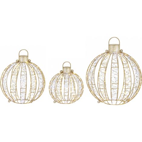 Ensemble de 3 boules de Noël lumineuses pour extérieur, 360 LED blanc chaud/blanc froid, lumière continue et clignotante, minuterie 24 heures (1/5)
