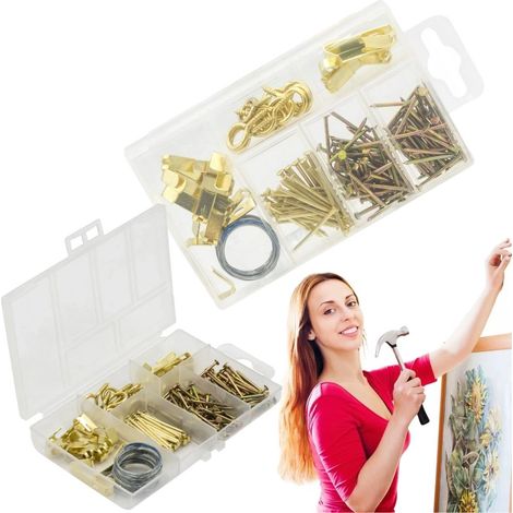 Ganchos, clavos, tornillos y alambre para colgar marcos de fotos 172x