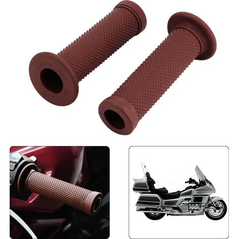 Poignées de guidon moto vintage universelles 22mm, 2 pièces, embouts étoile, poignées antidérapantes marron rouge, décor rétro pour guidon moto classique. (1/5)