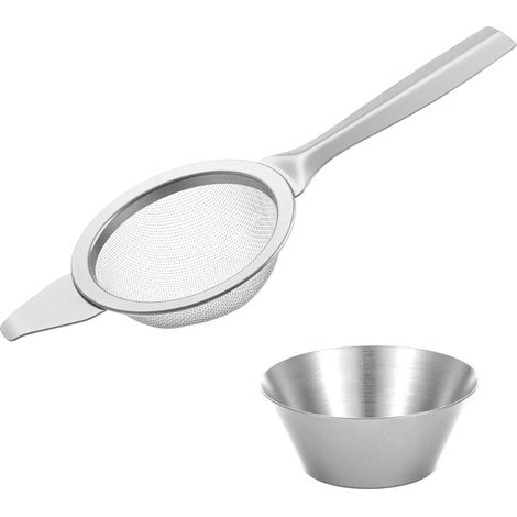 Passoire à matcha avec tasse en acier inoxydable, 6 cm, mini passoire ménagère à mailles fines, passoire de cuisine avec poignée renforcée pour filtrer le café, égoutter (argent) (1/5)