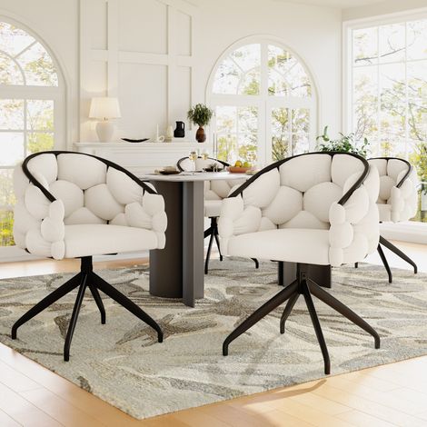 Silla giratoria 360° de terciopelo beige, 45 x 44 x 77,5 cm, con respaldo y estructura metálica (1/5)