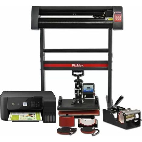 PixMax 5 in 1 Multifunktion Da Vinci Hitzepresse Transferpresse T-Shirtpresse Tassenpresse Tellerpresse Mützenpresse inklusive Schneideplotter Plotter Sublimationsdrucker… (1/5)